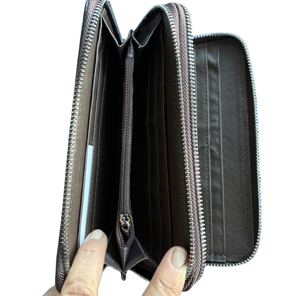 Vivace Wallet: Large CHOCOLATE BROWN Double Zipped Organiser with Horse detailing open coin pocket