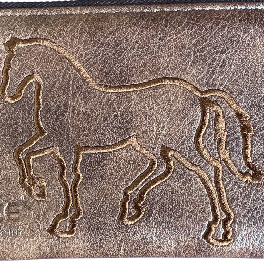 Vivace Wallet: Large CHOCOLATE BROWN Double Zipped Organiser with Horse zoomed