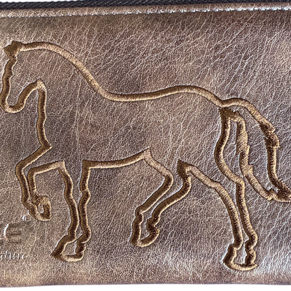Vivace Wallet: Large CHOCOLATE BROWN Double Zipped Organiser with Horse zoomed