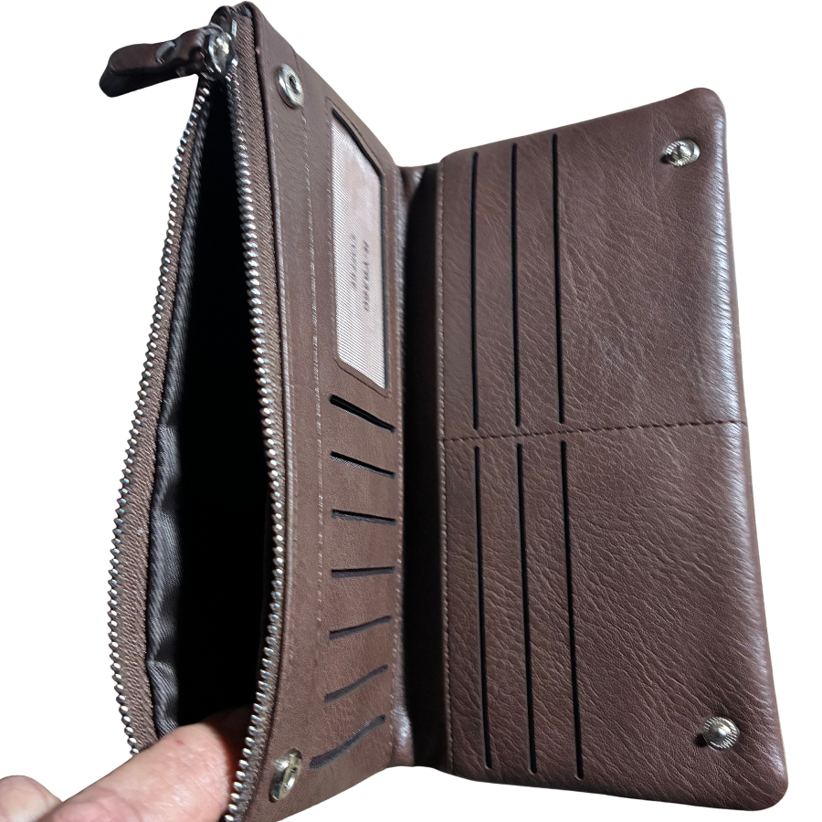 Vivace Wallet: Large COFFEE BROWN Soft PU Leather Textured Organiser CREDIT CARD COIN POCKET VIEW