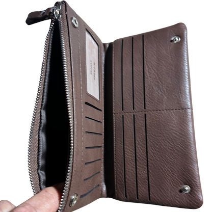 Vivace Wallet: Large COFFEE BROWN Soft PU Leather Textured Organiser CREDIT CARD COIN POCKET VIEW