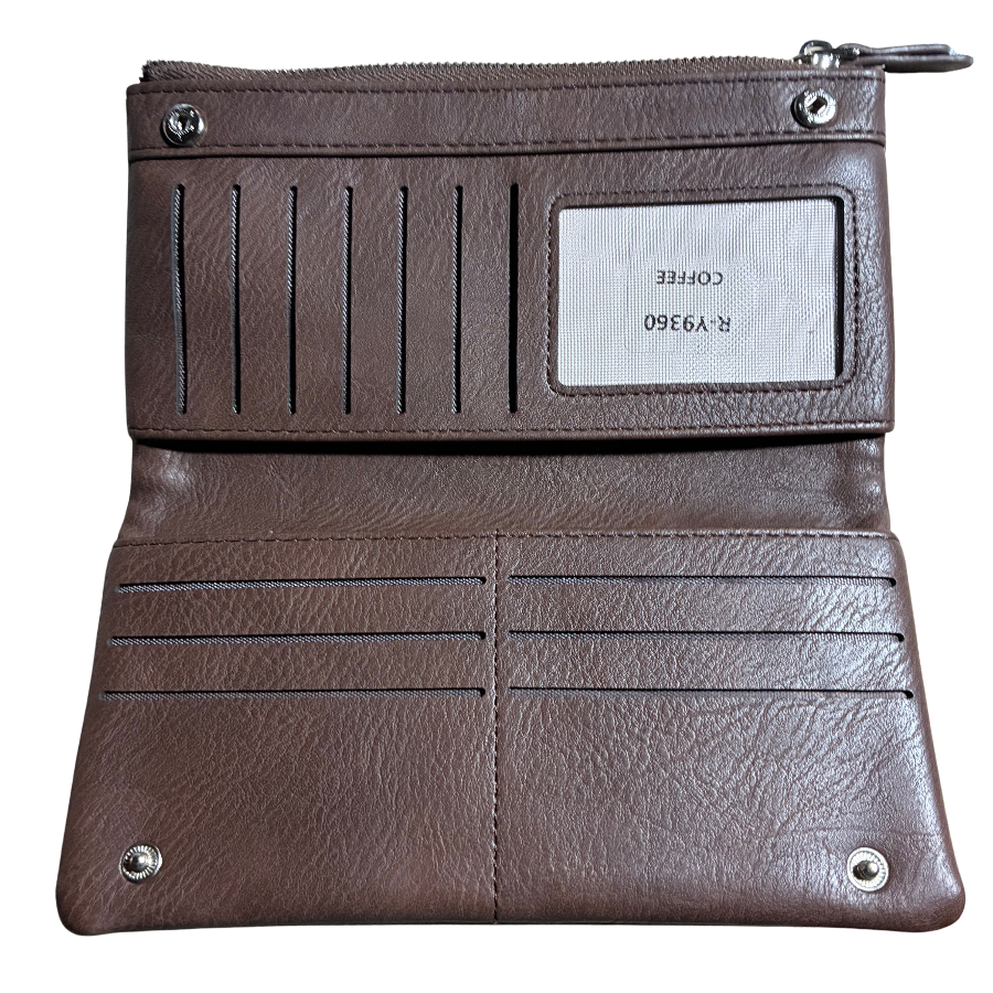 Vivace Wallet: Large COFFEE BROWN Soft PU Leather Textured Organiser CREDIT CARD HOLD VIEW
