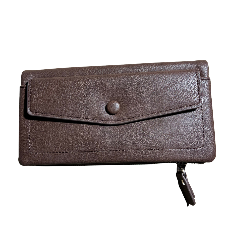 Vivace Wallet: Large COFFEE BROWN Soft PU Leather Textured Organiser FRONT
