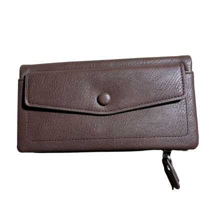 Vivace Wallet: Large COFFEE BROWN Soft PU Leather Textured Organiser FRONT