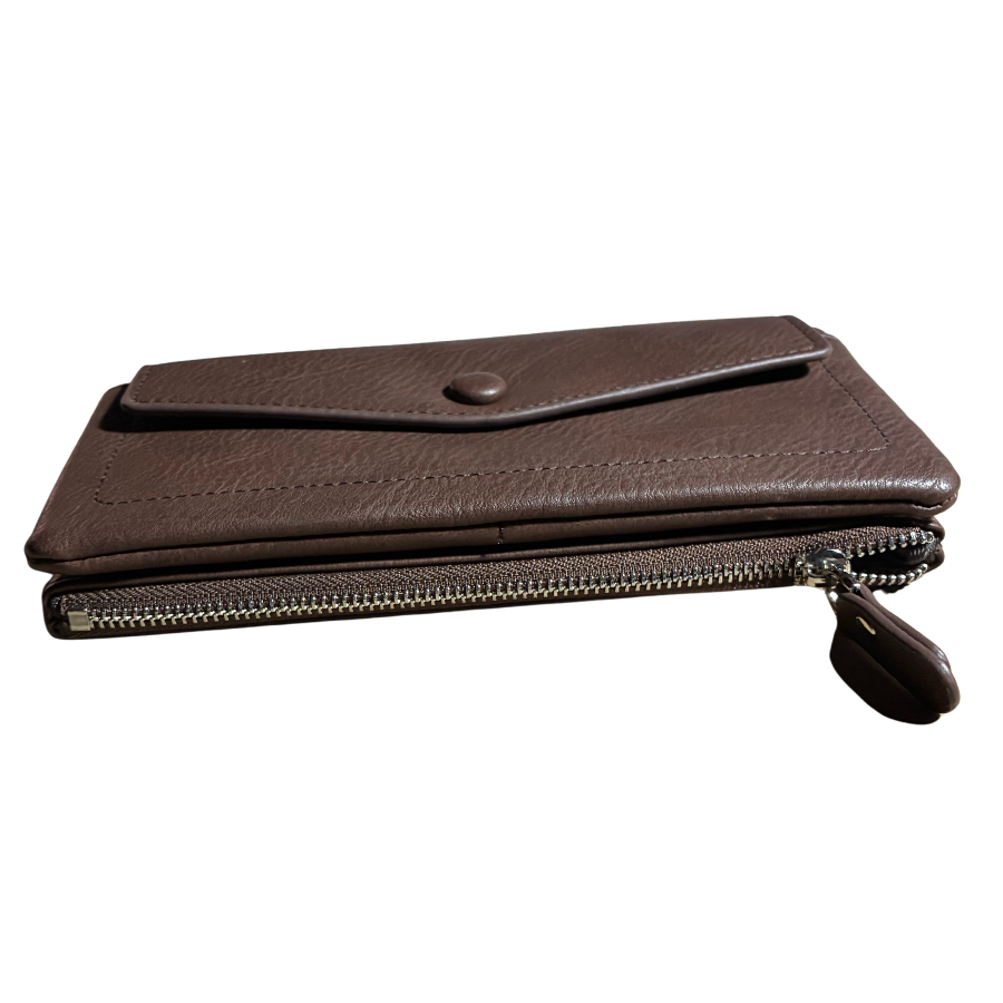 Vivace Wallet: Large COFFEE BROWN Soft PU Leather Textured Organiser FRONT CLOSED VIEW