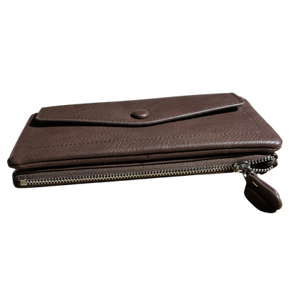 Vivace Wallet: Large COFFEE BROWN Soft PU Leather Textured Organiser FRONT CLOSED VIEW