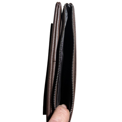 Vivace Wallet: Large COFFEE BROWN Soft PU Leather Textured Organiser FRONT OPEN COIN POCKET