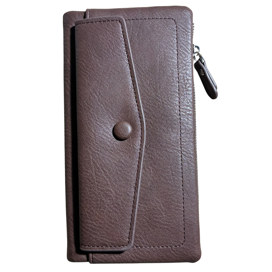 Vivace Wallet: Large COFFEE BROWN Soft PU Leather Textured Organiser FRONT VIEW