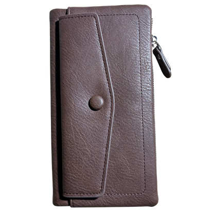 Vivace Wallet: Large COFFEE BROWN Soft PU Leather Textured Organiser FRONT VIEW