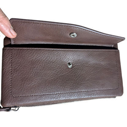 Vivace Wallet: Large COFFEE BROWN Soft PU Leather Textured Organiser OPEN FRONT POCKET VIEW