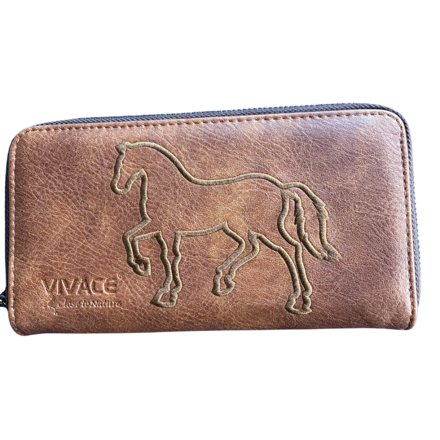 Vivace Wallet: Large Chestnut BROWN Double Zipped Organiser with Horse detailing