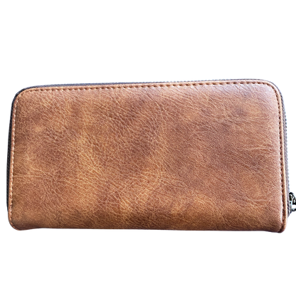 Vivace Wallet: Large Chestnut BROWN Double Zipped Organiser with Horse detailing BACK