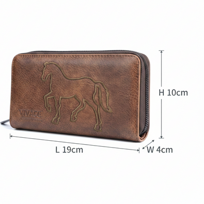 Vivace Wallet: Large Chestnut BROWN Double Zipped Organiser with Horse detailing SIZE