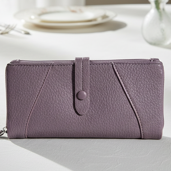 Vivace Wallet: Large DUSTY PURPLE Soft PU Leather Textured Organiser HERO