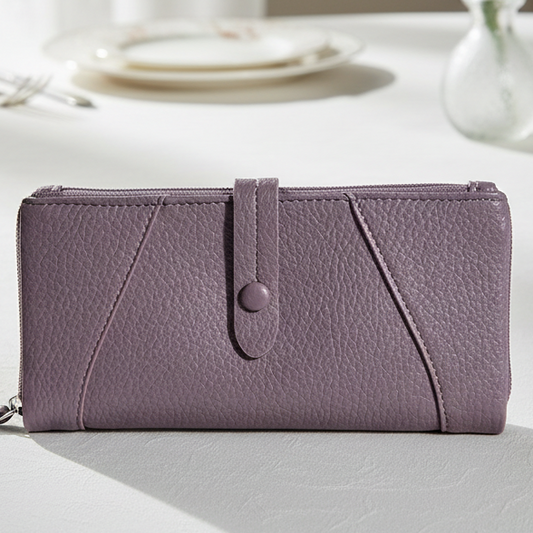 Vivace Wallet: Large DUSTY PURPLE Soft PU Leather Textured Organiser HERO