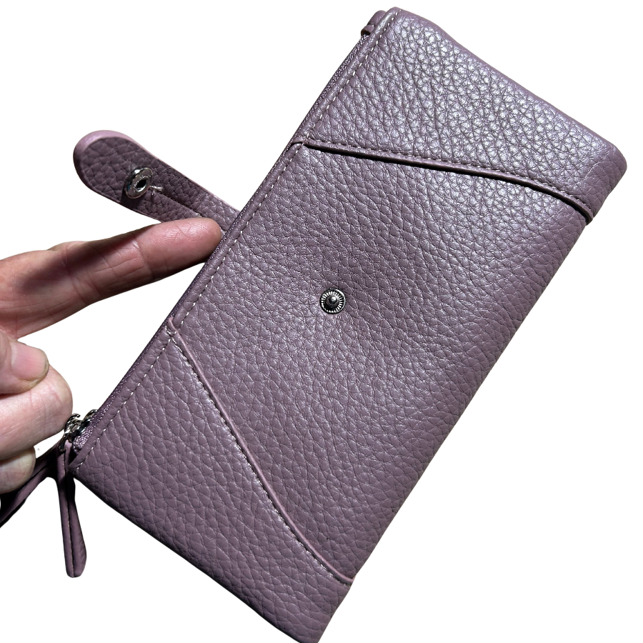 Vivace Wallet: Large PURPLE Soft PU Leather Textured Organiser clip open