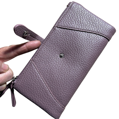Vivace Wallet: Large PURPLE Soft PU Leather Textured Organiser clip open