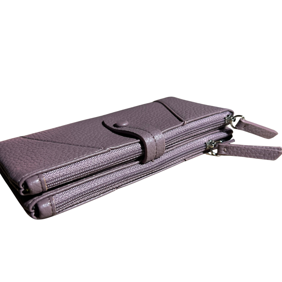 Vivace Wallet: Large PURPLE Soft PU Leather Textured Organiser front closed view