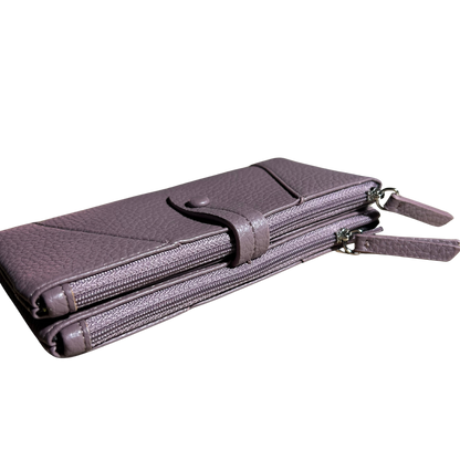 Vivace Wallet: Large PURPLE Soft PU Leather Textured Organiser front closed view
