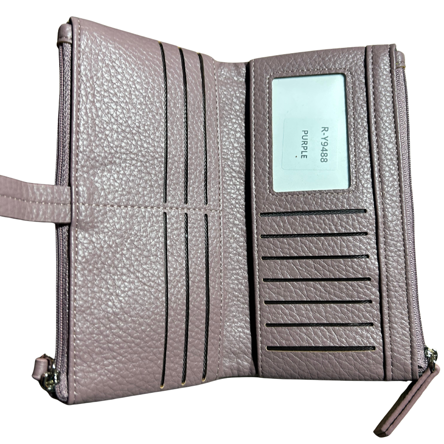 Vivace Wallet: Large PURPLE Soft PU Leather Textured Organiser unfolded