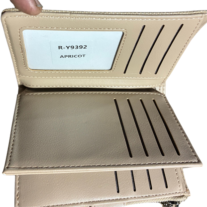 Vivace Wallet: Medium APRICOT Soft Canvas Purse with PU Leather Trim BACK TRI OPEN