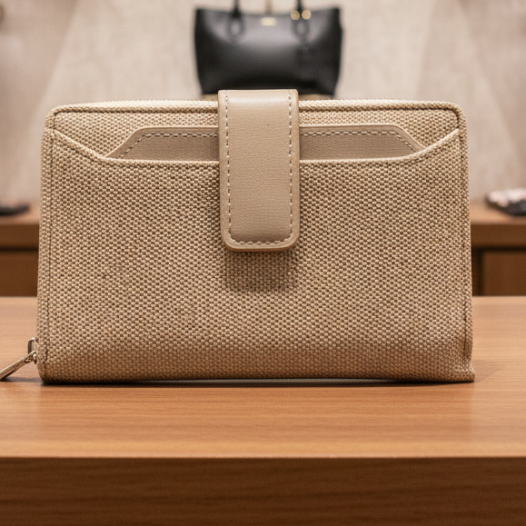 Vivace Wallet: Medium APRICOT Soft Canvas Purse with PU Leather Trim LIFESTYLE