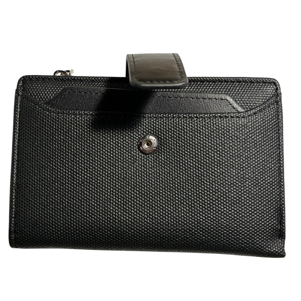 Vivace Wallet: Medium BLACK Soft Canvas Purse with PU Leather Trim