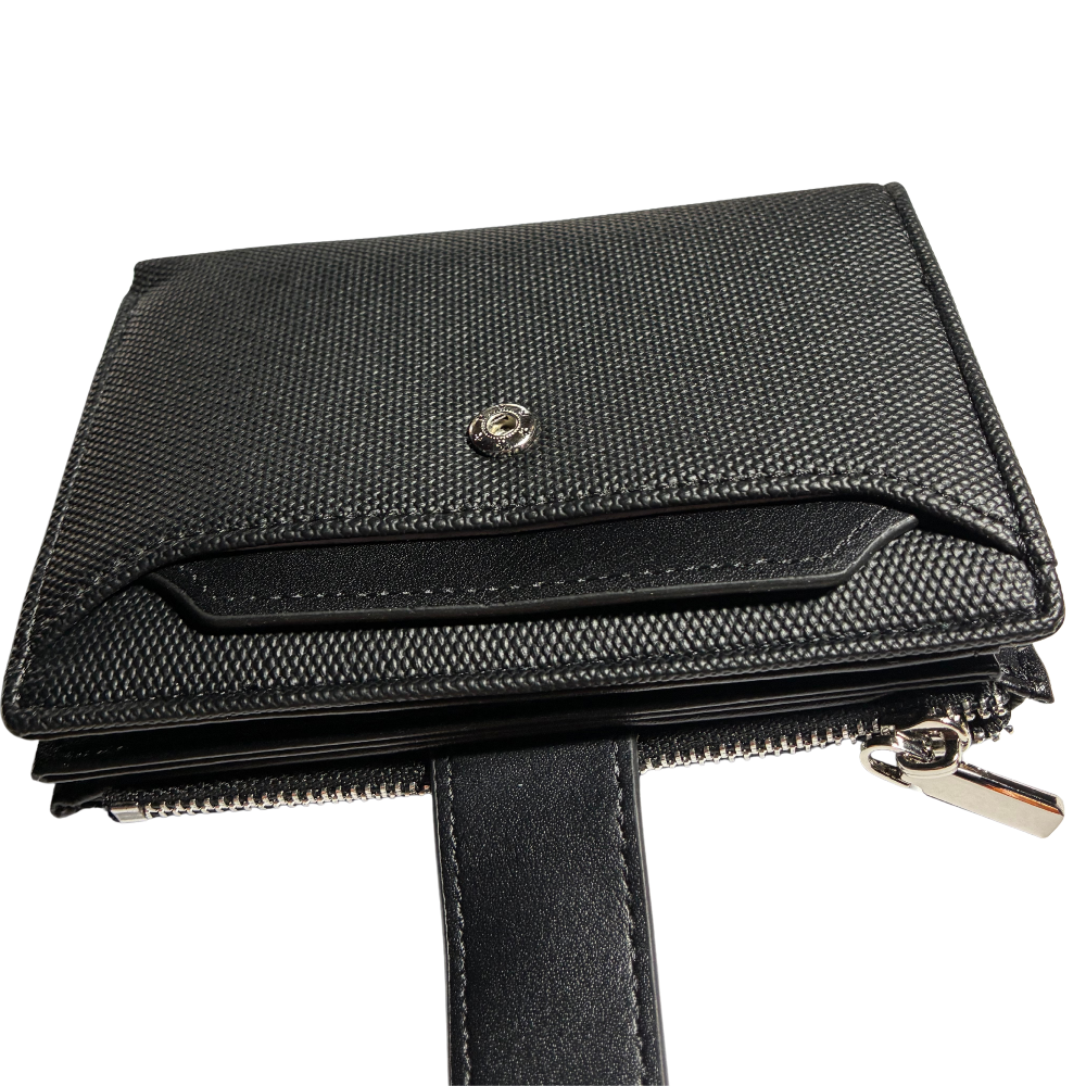 Vivace Wallet: Medium BLACK Soft Canvas Purse with PU Leather Trim FRONT UNCIPPED