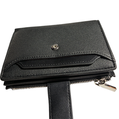 Vivace Wallet: Medium BLACK Soft Canvas Purse with PU Leather Trim FRONT UNCIPPED