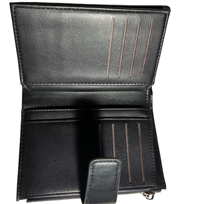 Vivace Wallet: Medium BLACK Soft Canvas Purse with PU Leather Trim OPEN BOOK VIEW