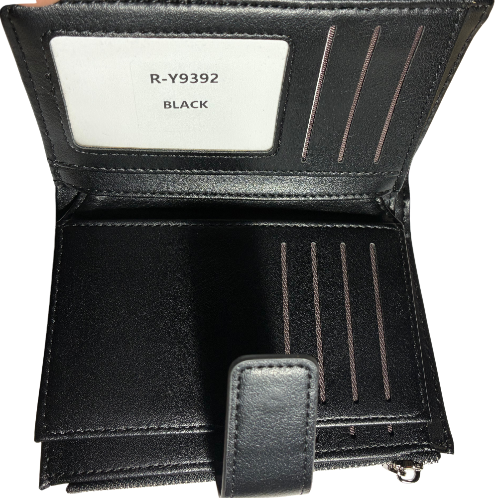 Vivace Wallet: Medium BLACK Soft Canvas Purse with PU Leather Trim OPEN ID VIEW