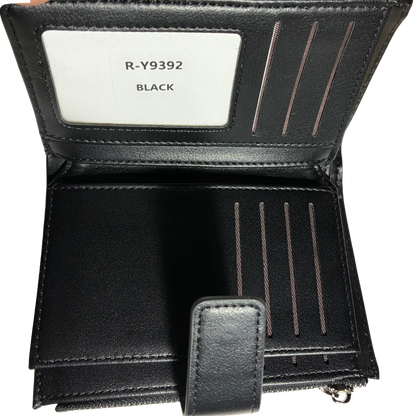 Vivace Wallet: Medium BLACK Soft Canvas Purse with PU Leather Trim OPEN ID VIEW