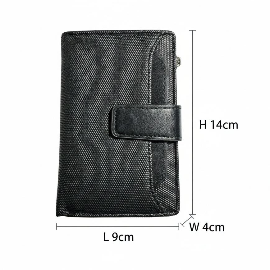 Vivace Wallet: Medium BLACK Soft Canvas Purse with PU Leather Trim SIZE