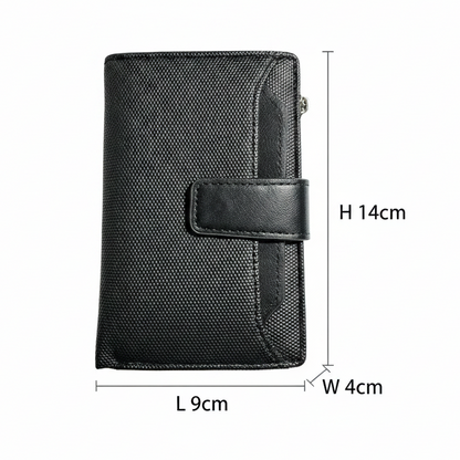 Vivace Wallet: Medium BLACK Soft Canvas Purse with PU Leather Trim SIZE