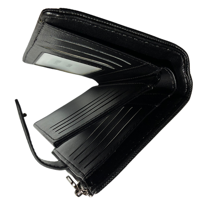 Vivace Wallet: Medium BLACK Soft Canvas Purse with PU Leather Trim TOP UNCIPPED