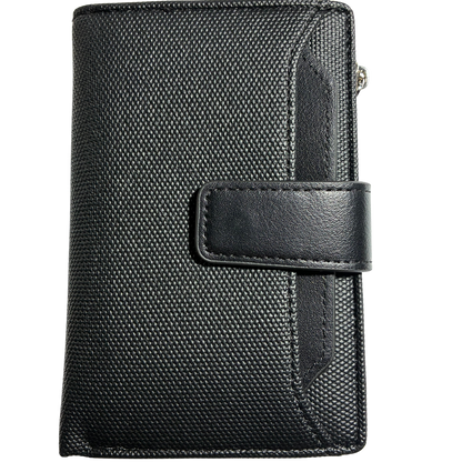 Vivace Wallet: Medium BLACK Soft Canvas Purse with PU Leather Trim front