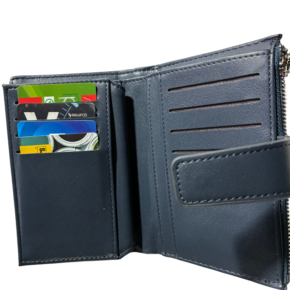 Vivace Wallet: Medium BLUE Soft Canvas Purse with PU Leather Trim  CARD POCKET VIEW