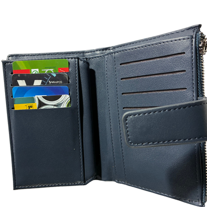 Vivace Wallet: Medium BLUE Soft Canvas Purse with PU Leather Trim  CARD POCKET VIEW