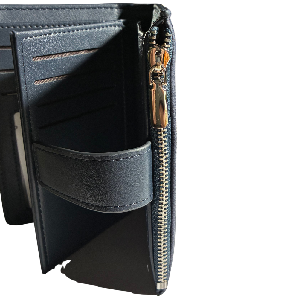 Vivace Wallet: Medium BLUE Soft Canvas Purse with PU Leather Trim  COIN POCKET VIEW