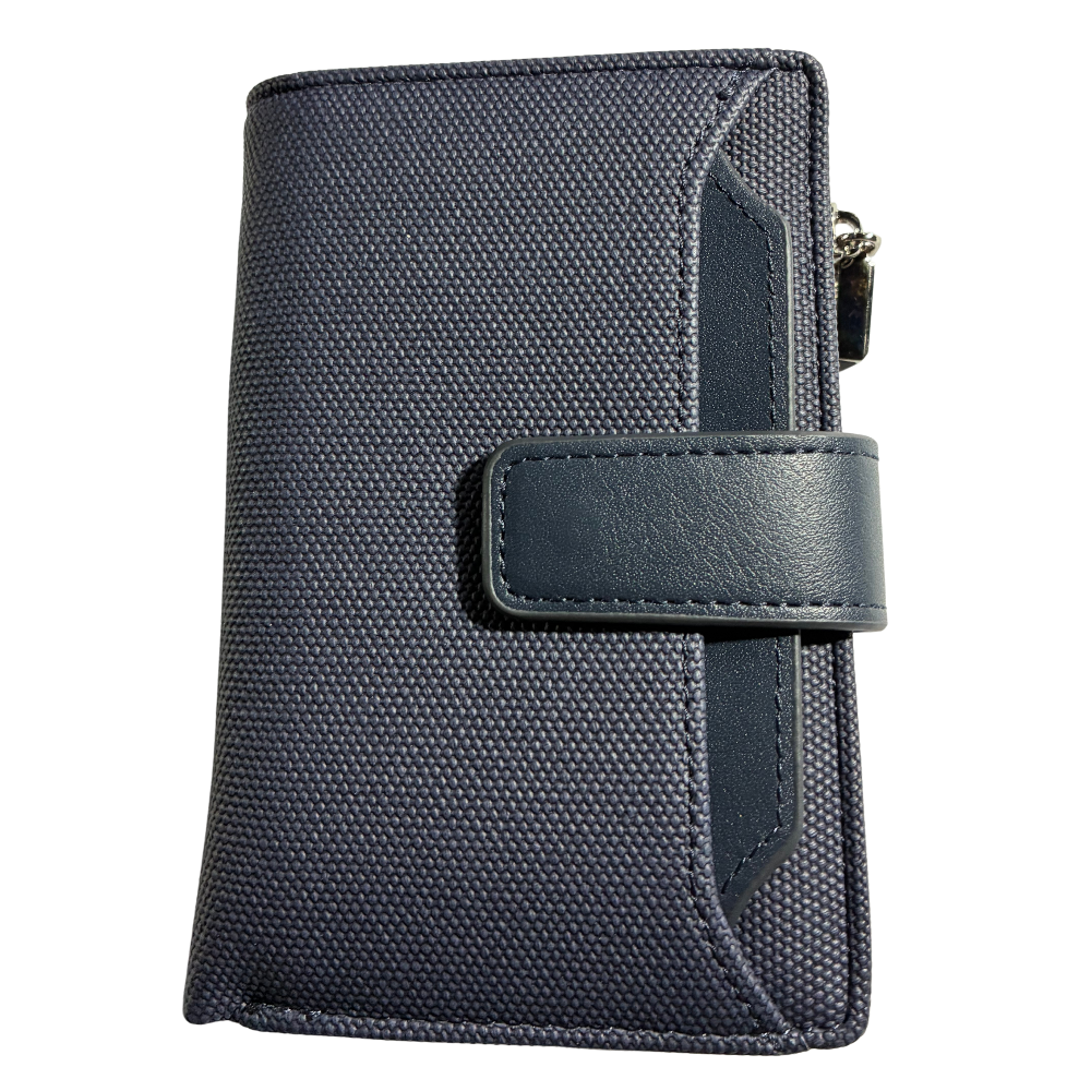 Vivace Wallet: Medium BLUE Soft Canvas Purse with PU Leather Trim FRONT
