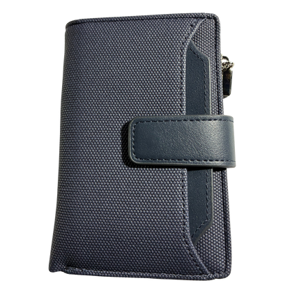 Vivace Wallet: Medium BLUE Soft Canvas Purse with PU Leather Trim FRONT