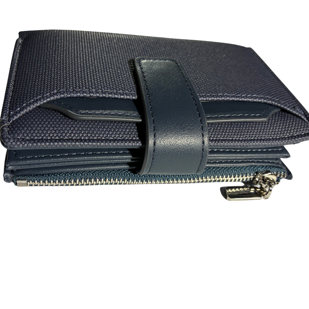 Vivace Wallet: Medium BLUE Soft Canvas Purse with PU Leather Trim FRONT CLOSED