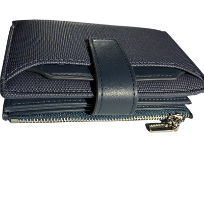 Vivace Wallet: Medium BLUE Soft Canvas Purse with PU Leather Trim FRONT CLOSED