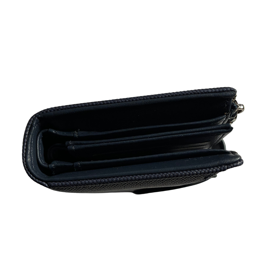 Vivace Wallet: Medium BLUE Soft Canvas Purse with PU Leather Trim FRONT TOP