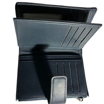 Vivace Wallet: Medium BLUE Soft Canvas Purse with PU Leather Trim OPEN CARD POCKET VIEW