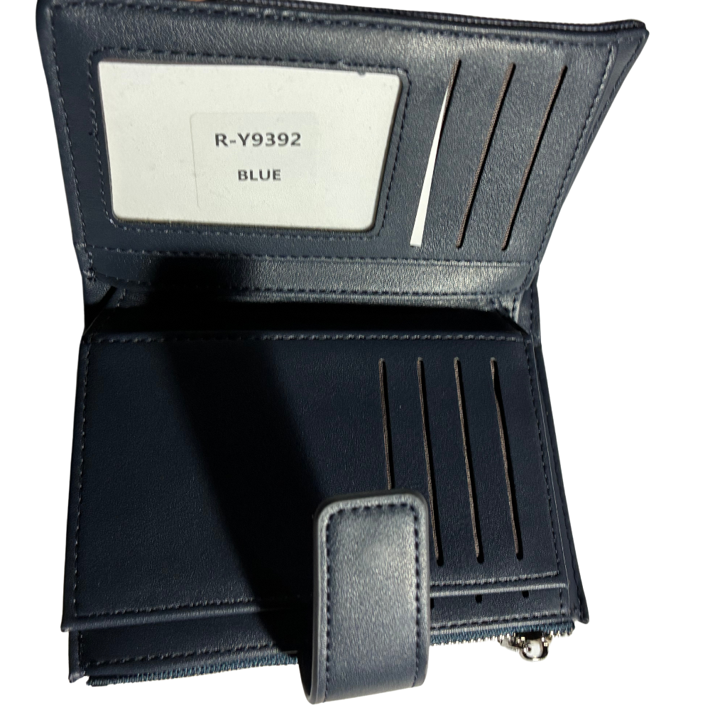 Vivace Wallet: Medium BLUE Soft Canvas Purse with PU Leather Trim OPEN ID POCKET VIEW