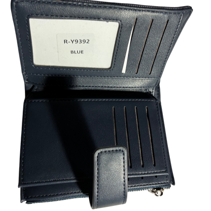 Vivace Wallet: Medium BLUE Soft Canvas Purse with PU Leather Trim OPEN ID POCKET VIEW