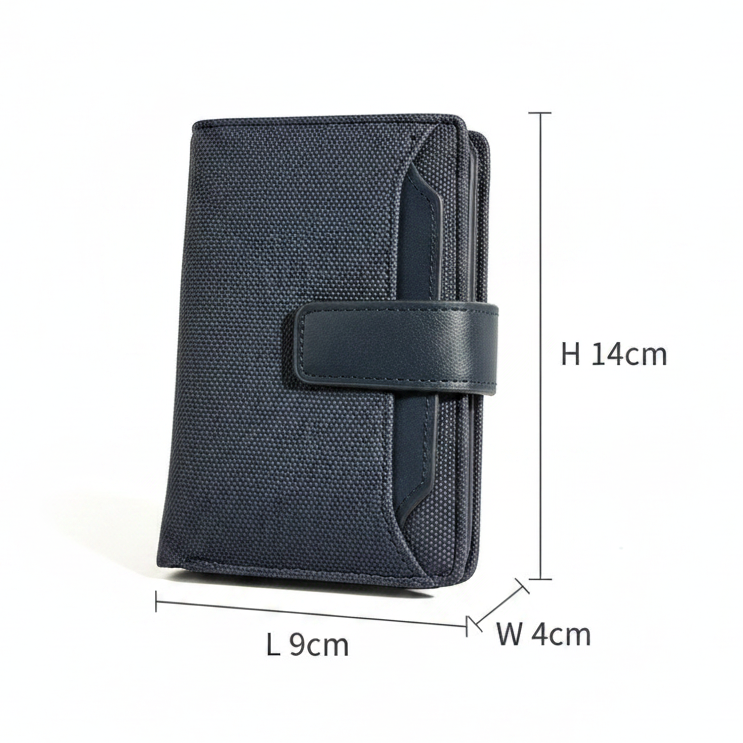 Vivace Wallet: Medium BLUE Soft Canvas Purse with PU Leather Trim SIZE