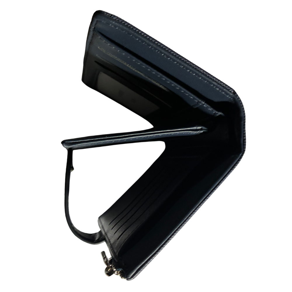 Vivace Wallet: Medium BLUE Soft Canvas Purse with PU Leather Trim TOP VIEW