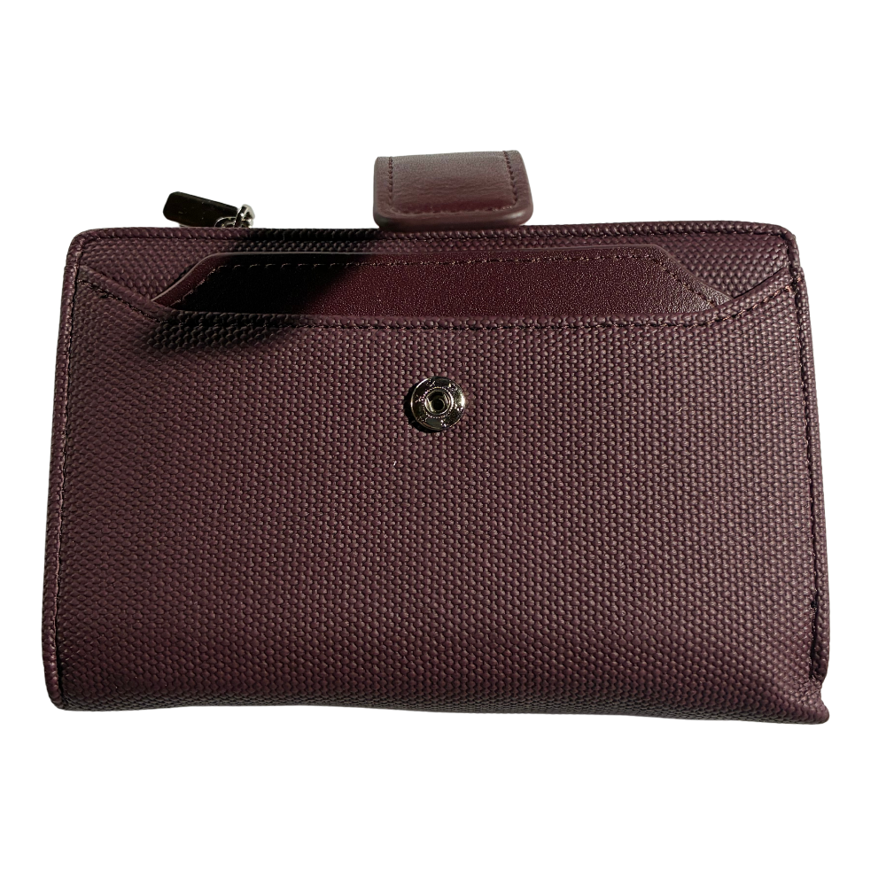 Vivace Wallet: Medium BURGUNDY Soft Canvas Purse with PU Leather Trim